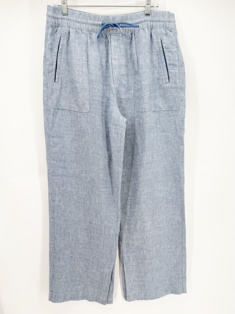 Athleta Retreat blue linen wide leg drawstring pant size 12 - Picture 2 of 8